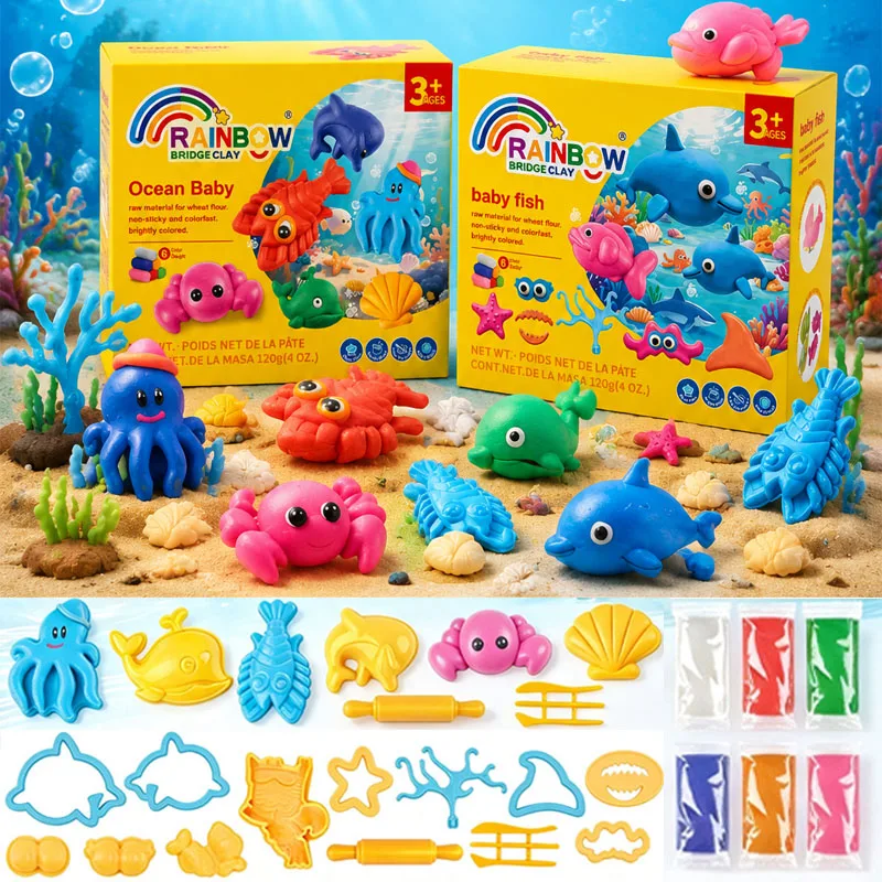 Kids Plasticine Set Non Toxic Modeling Clay Kit with Molds Accessories DIY Craft Play Dough Toy Pack for Kids 3-12 Years in Box