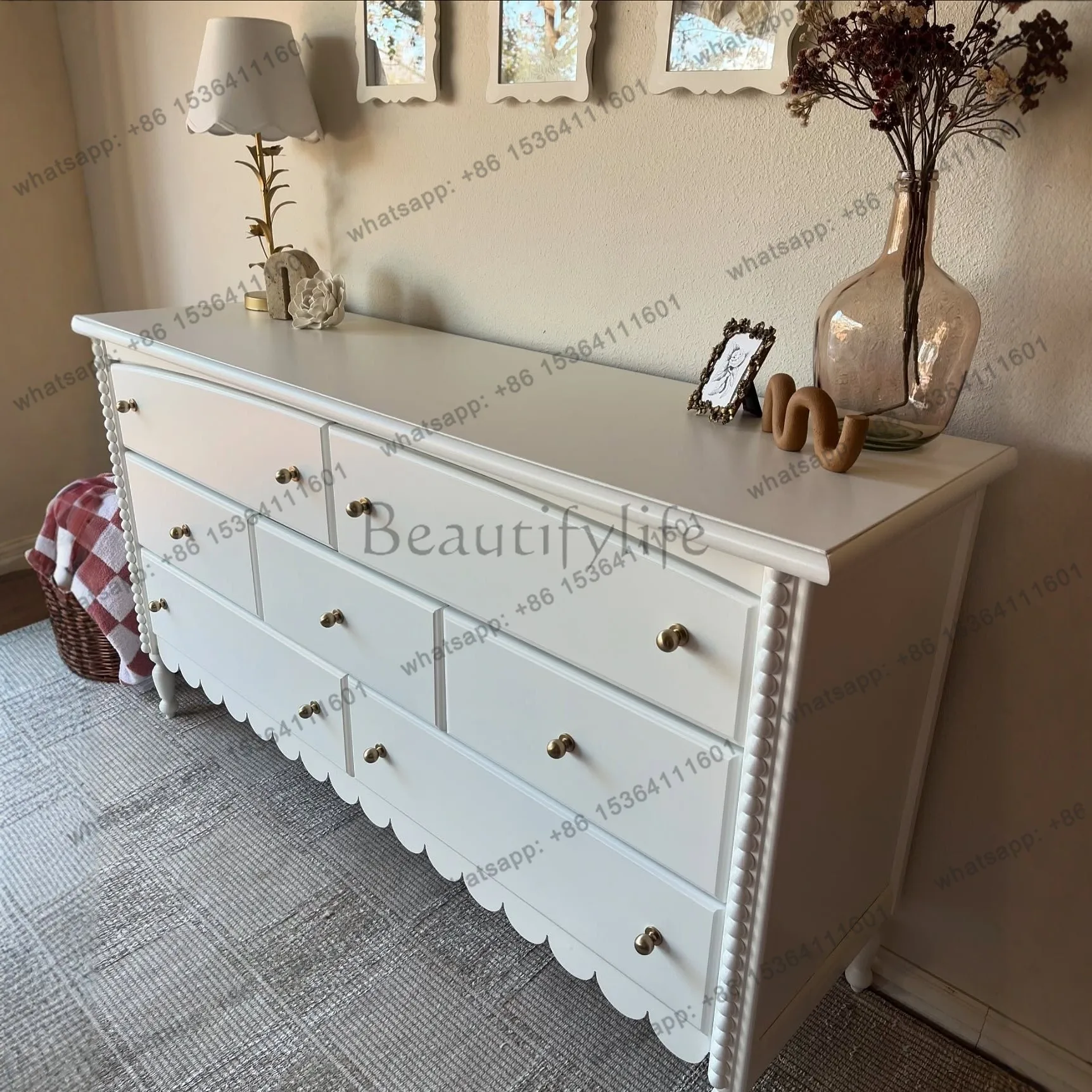 French retro light luxury seven chest cabinet light luxury artistic sense solid wood chest cabinet