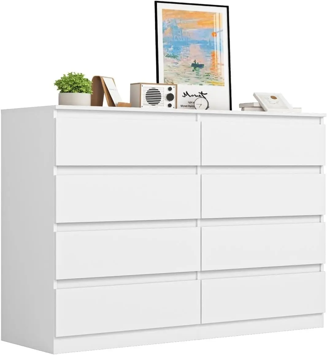 

White Dresser For Bedroom,Modern Large 8 Drawer Dresser With Deep Drawer,Wide Storage Chest Of Drawers,Tv Stand For Living Room