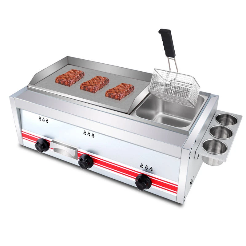 Gas Flat Griddle And Deep Fryer Gas Grill Machine