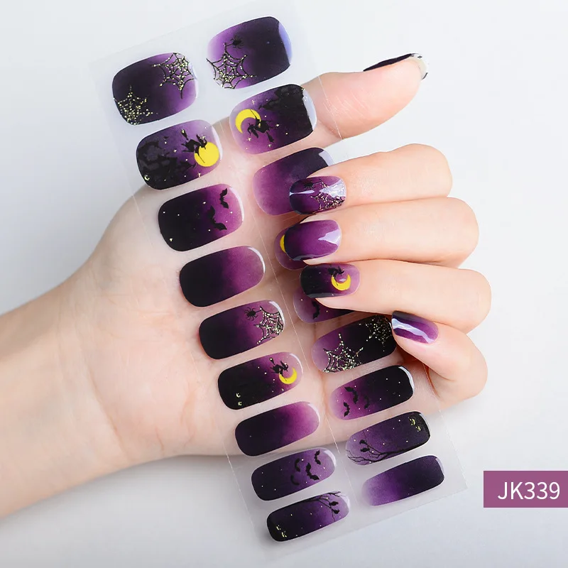 Nouvelle lumière de nuit semi - durci UV Gel ongles autocollants crâne Halloween ensemble complet UV lampe gel ongles bande presse ongles autocollants