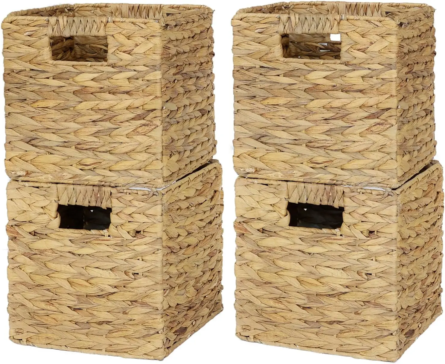 

Handmade Foldable Water Hyacinth Storage Cubes with Handles Natural Woven Organizer Bins for Shelves Closet Bathroom