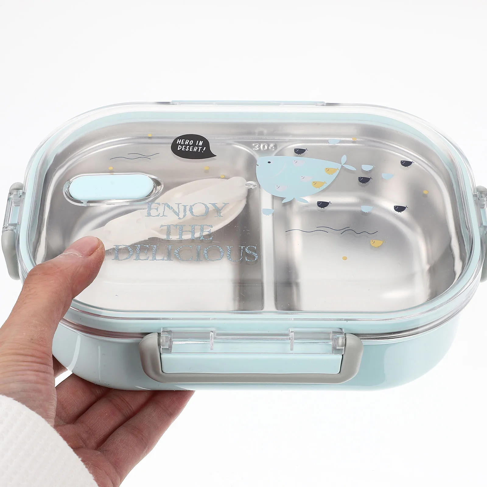 

Stainless Steel Lunch Leakproof 2-Compartment Portable Food Container For School Work Gym Reusable Bento