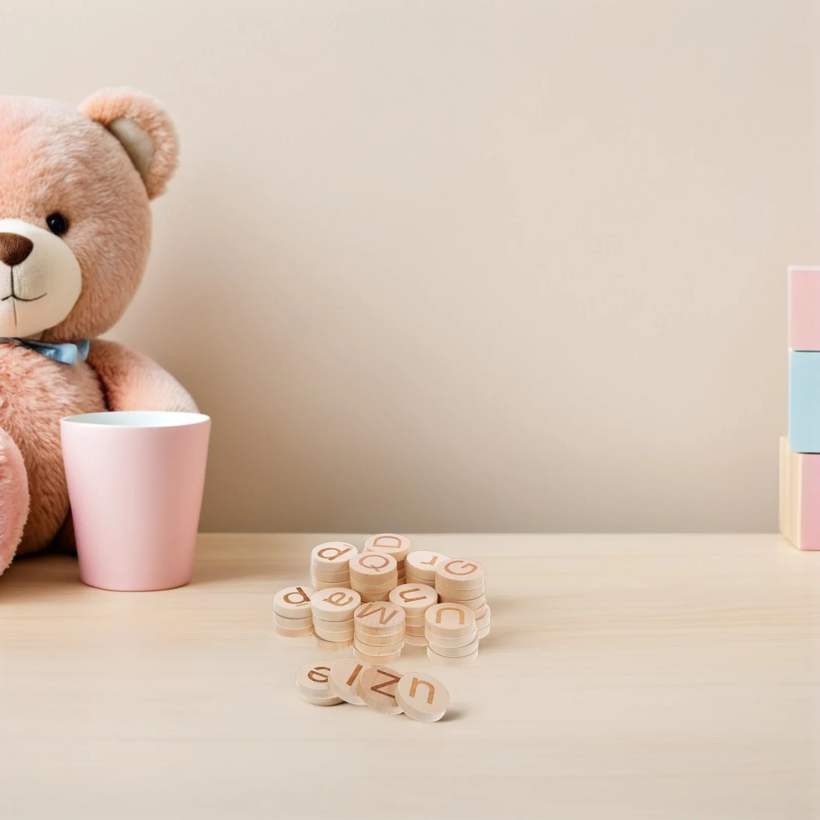 

52Pcs Natural Wooden Alphabet Discs Montessori Letters Engraved Rounded Safe Edges Early Learning Spelling Teaching Educational