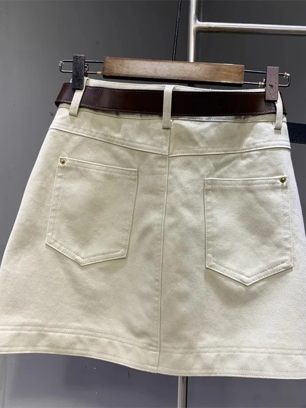 White Denim  Skirt Women's High Waist A-Line Anti-Light f Body Skirt Sli Wraparound Skirt Commute Pure Color