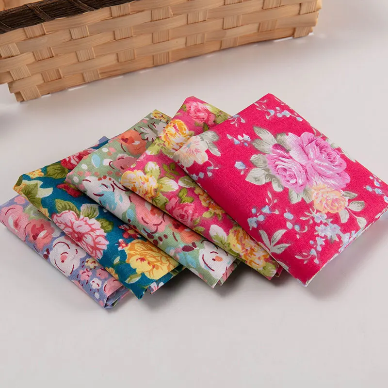 5Pcs Pure Cotton Printed Patchwork Floral Printed Sewing Quilting Cloth Fabrics DIY Handmade Needlework Craft Sewing Accessories