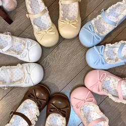Cute Lolita Bow Single Shoes Women's Flat Bottom Round Head Princess Casual Mary Jane Shoe