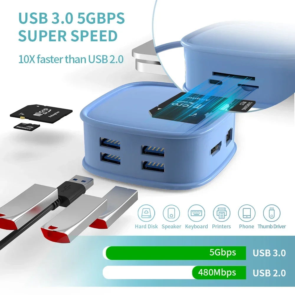 Basix 10in1 USB C HUB 4K 30Hz ประเภท C ถึง HD-MI เข้ากันได้กับ USB HUB Adapter ประเภท C HUB USB3.0 Splitter สําหรับ MacBook Pro Air