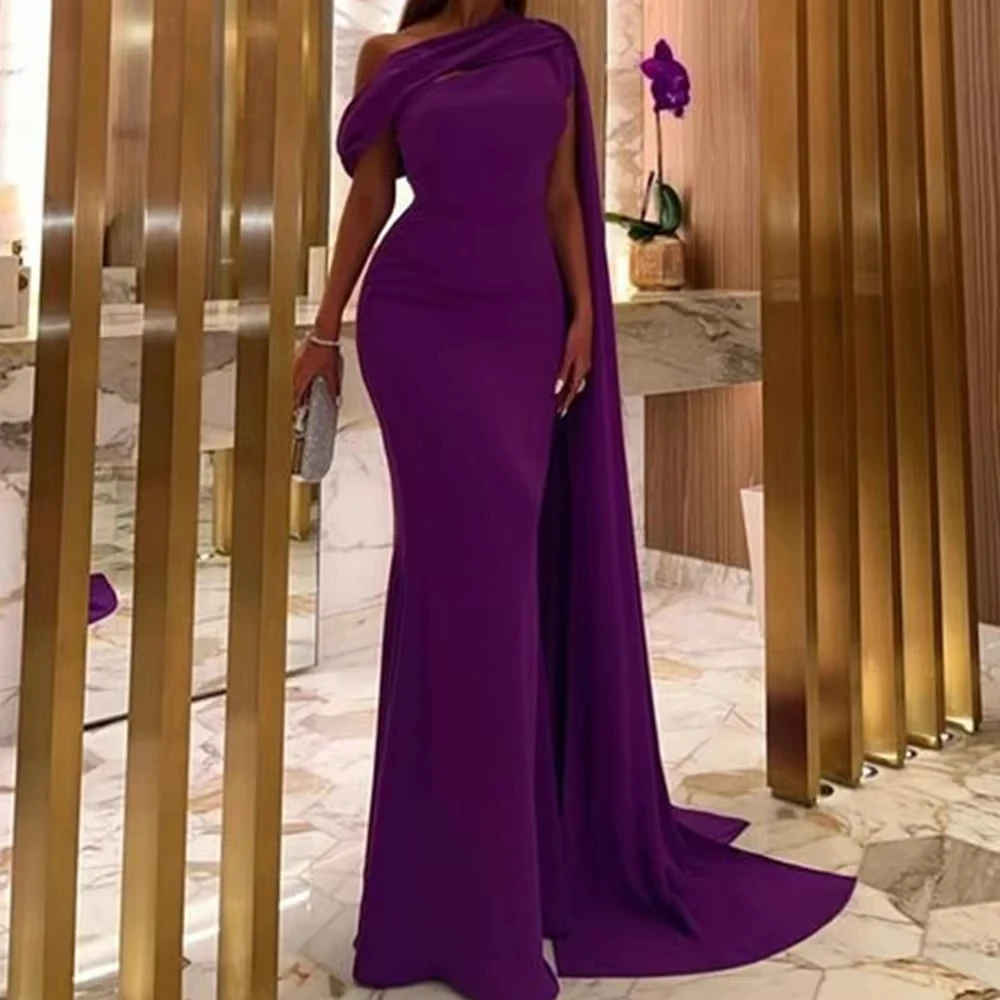 

Elegant Purple Mermaid Satin Evening Gown One Shoulder 2024 Saudi Arabic Formal Party Prom Dress for Women Prom Dress Customized