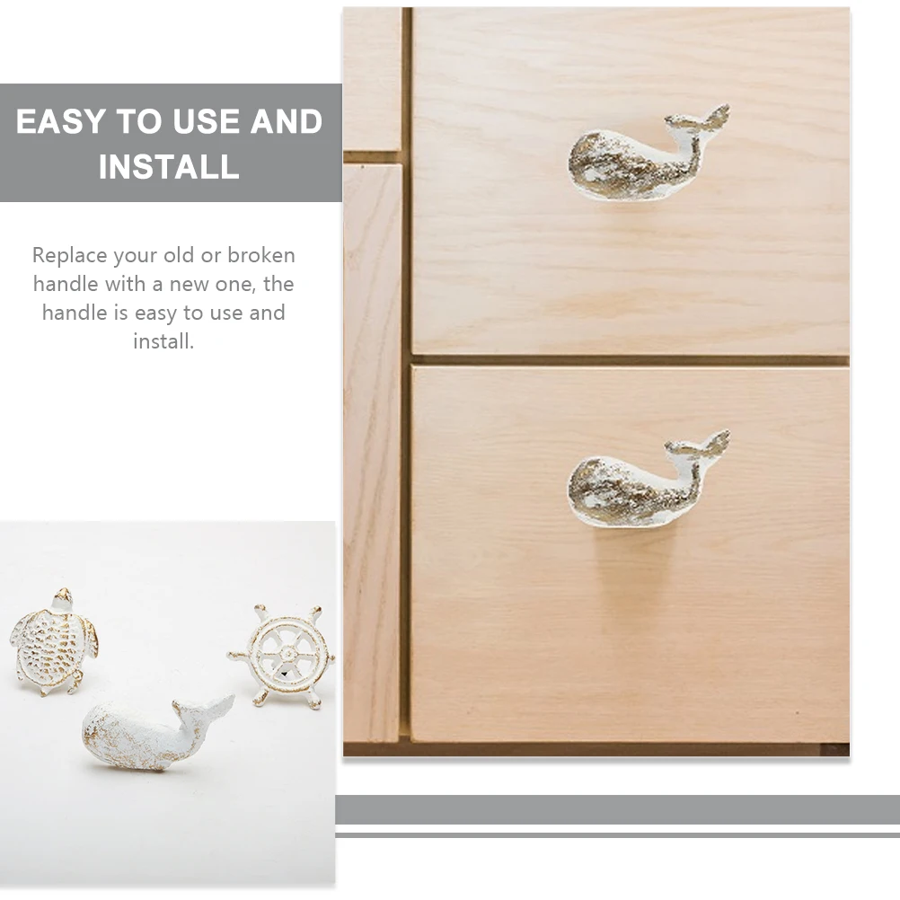 

2pcs Whale Iron Cabinet Knobs White Retro Drawer Cabinet Knob Pulls Anti Rust Furniture Knobs For Kitchen Cabinets