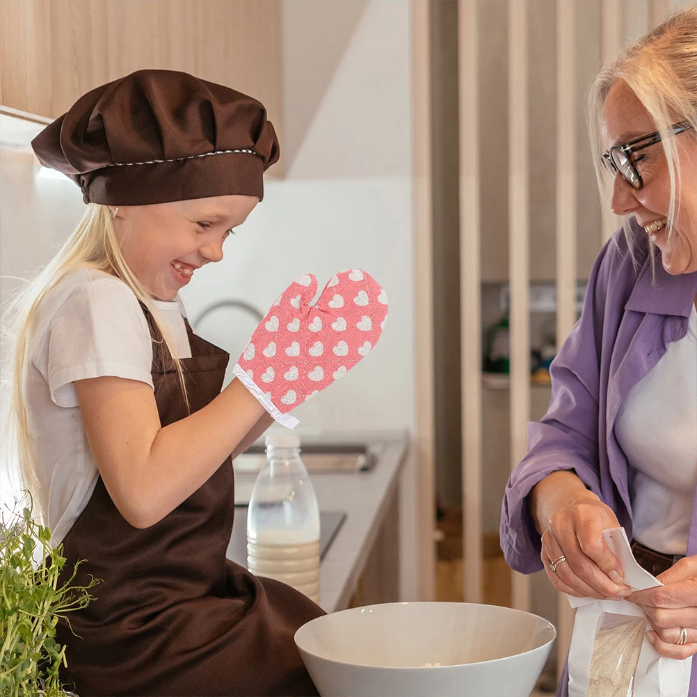 

1 Pair Child Oven Gloves Heat Resistant Thickened Microwave Mitts Safe Baking Kitchen Protective Cooking Gloves