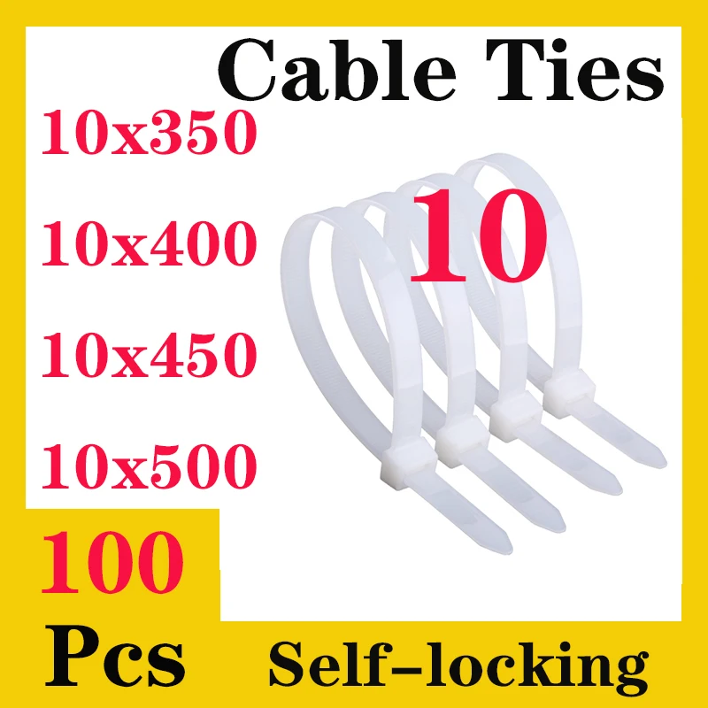 

100Pcs Self-locking Plastic Nylon Cable Tie Fastening Ring Wire Boutique 10x350/400/450/500 Zip Wraps Strap Nylon Cable Tie