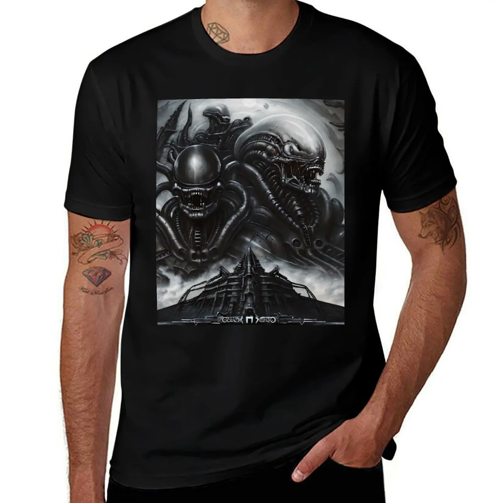 Xenomorph Alien Giger T-Shirt Lightweight Basic Short Sleeve Shirt T-Shirt