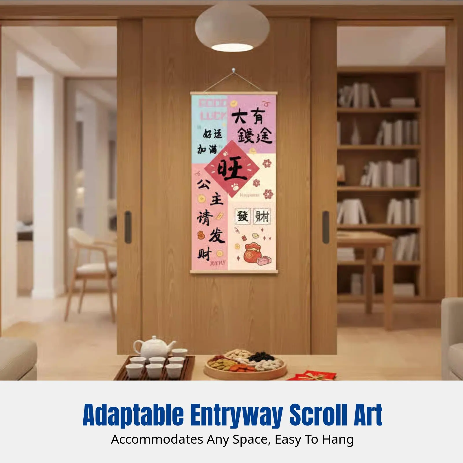 

Red Scroll New Year Wall Art, Festive Cartoon Decorative Painting, Entrance Hanging, Good Fortune Wishes, Modern Minimalist