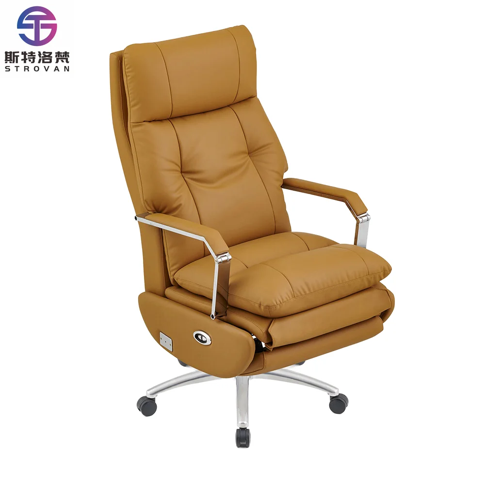 

Luxury Modern Design CEO Office Chair Recliner with Foot Rest Genuine Leather Material