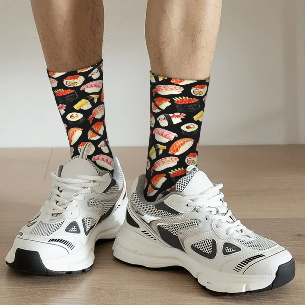 Sushi Pattern - Black Socks Harajuku High Quality Stockings All Season Long Socks Accessories for Man's Woman's Christmas Gifts