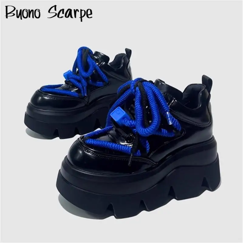 

2025 New Punk Style Round Toe Thick Sole Platform Chunky Heels Women Pumps Lace Up Shallow Fashion Western Casual Street Shoes