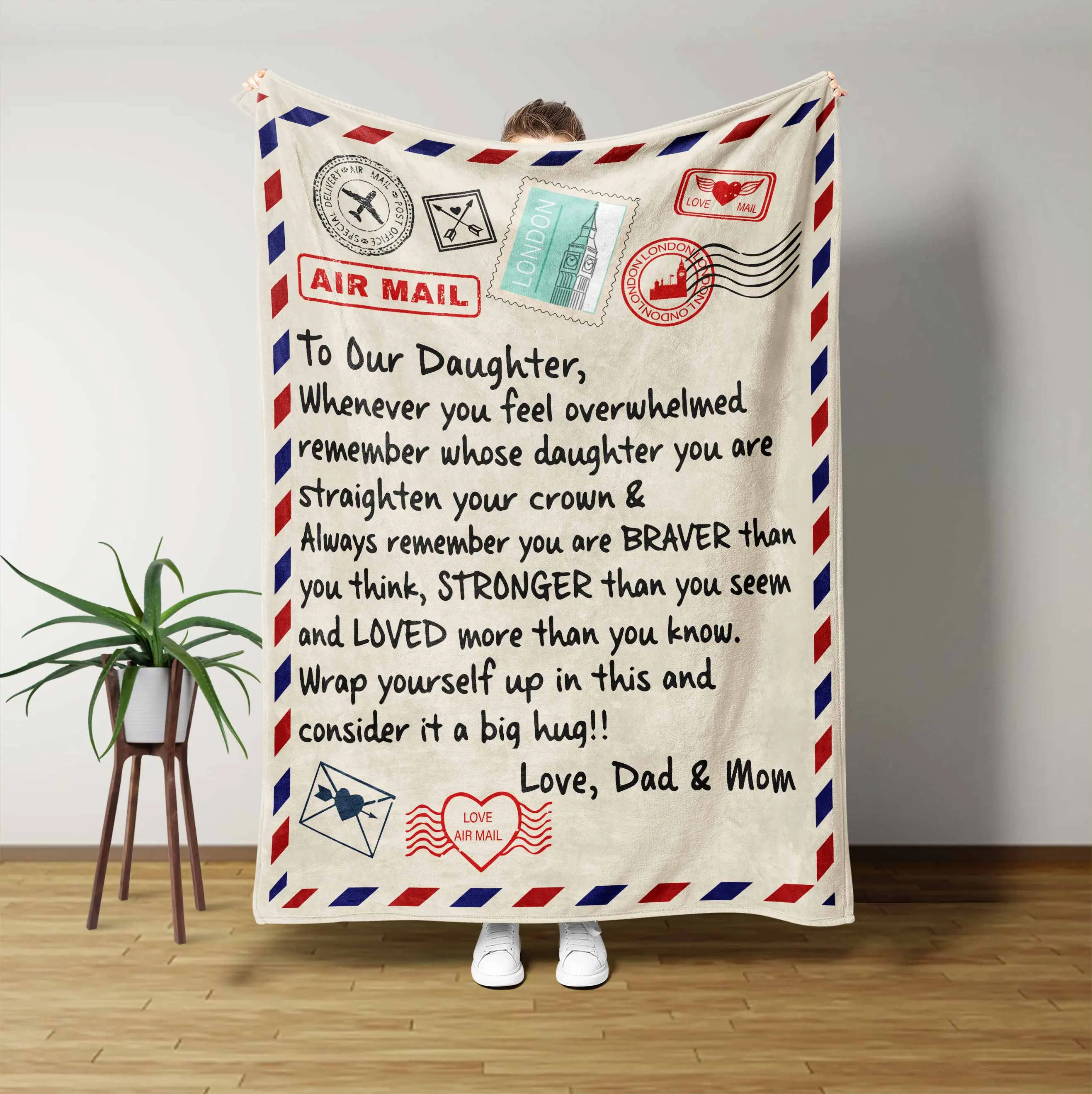 Personalized Blanket To My Daughter Gift Letter From Dad Mom To Our Daughter Airmail Throw Blanket Positive Encouraging Souvenir