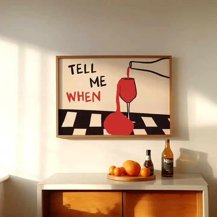 Vintage Tell Me When Drink Canvas Wall Art Poster, Unframed Abstract Red Wine Landscape Prints for Living Room and Kitchen Decor view 2