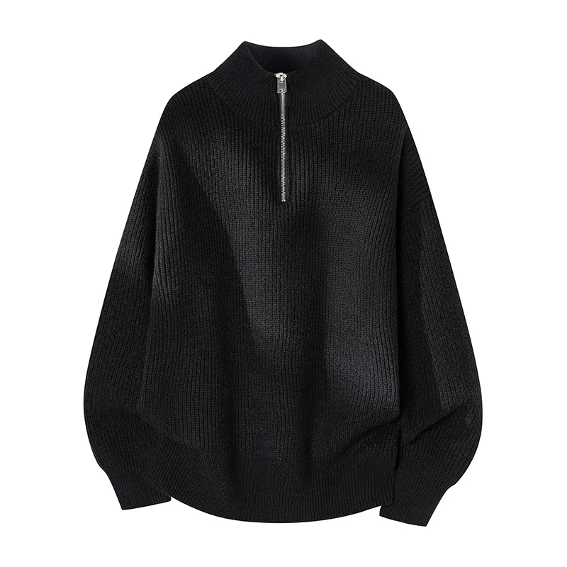 

Американский утепленный вязаный свитер на молнии с воротником-стойкой, зимний, модный, повседневный, с длинным рукавом, мужской топ, универсальный, удобный