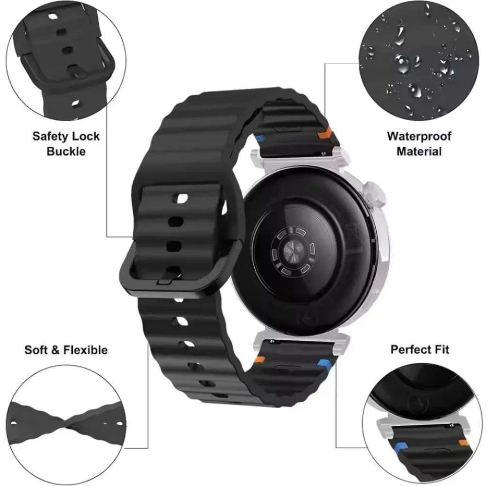18/20/22mm Wave Silicone Strap for Huawei Watch GT Runner 2/Ultimate 2/GT6-5-4 Breathable Correa for Amazfit Active 3-2-Max Belt