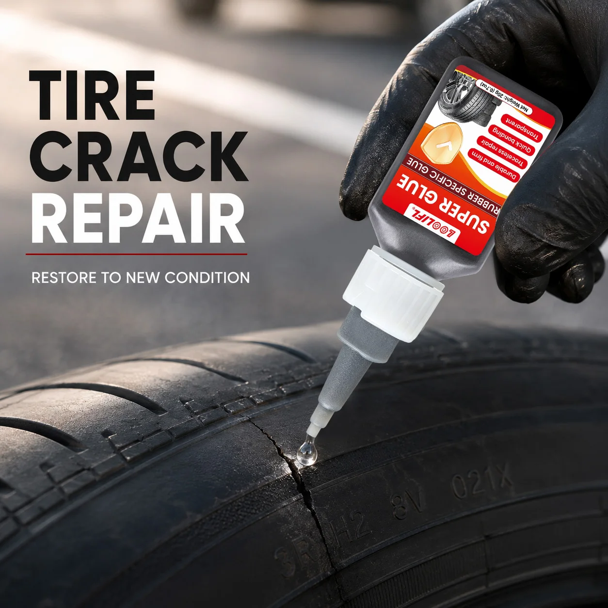 480 Super Strong Black Glue, Quick Dry Tire Repair Adhesive, Wear‑Resistant Rubber Glue, Sealant for Tire Crack Cracks Sealing