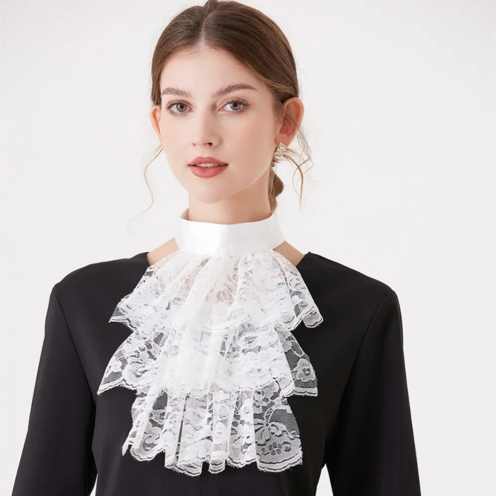 1Pc Fake Collar Victorian Detachable Ruffled Lace Jabot Neck Collar Stage Performance Steampunk Costume Accessory