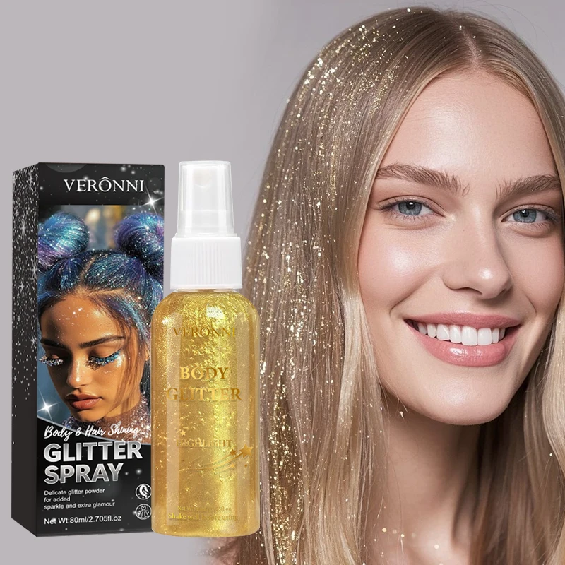 Spray surligneur liquide, poudre scintillante pour vêtements de cheveux, Spray scintillant pour le corps, cosmétiques de maquillage à paillettes à séchage rapide