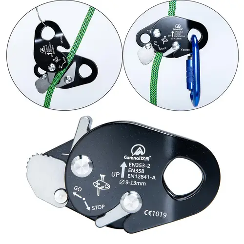 Dispositivo de polea descensor para arresto de escalada al aire libre, cuerda de agarre para trabajo aéreo de escalada en roca, Protector anticaída, pararrayos autoblocante