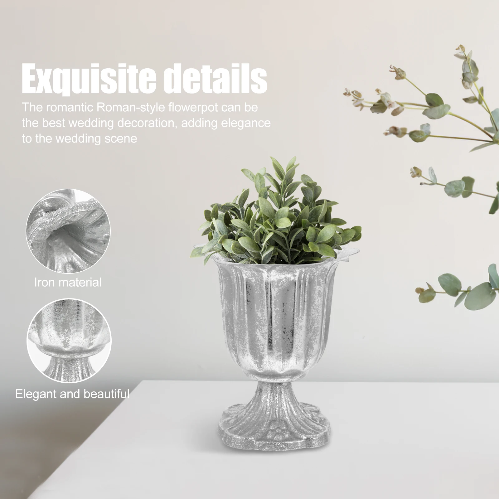 

Retro Decor Cast Iron Base Flowerware Arrangement Vase European Pot Silver Vintage Decoration Baby