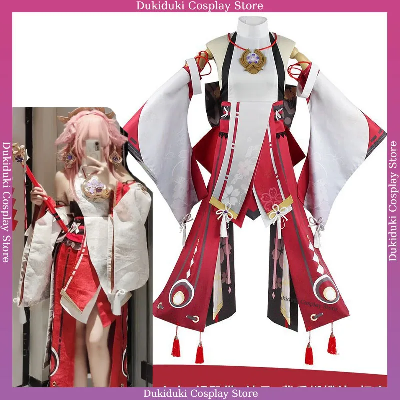 

Genshin Impact Yae Miko Косплей Костюм Униформа Парик Полный комплект Косплей Аниме Игры Китайские костюмы на Хэллоуин для Comic Con Женщин