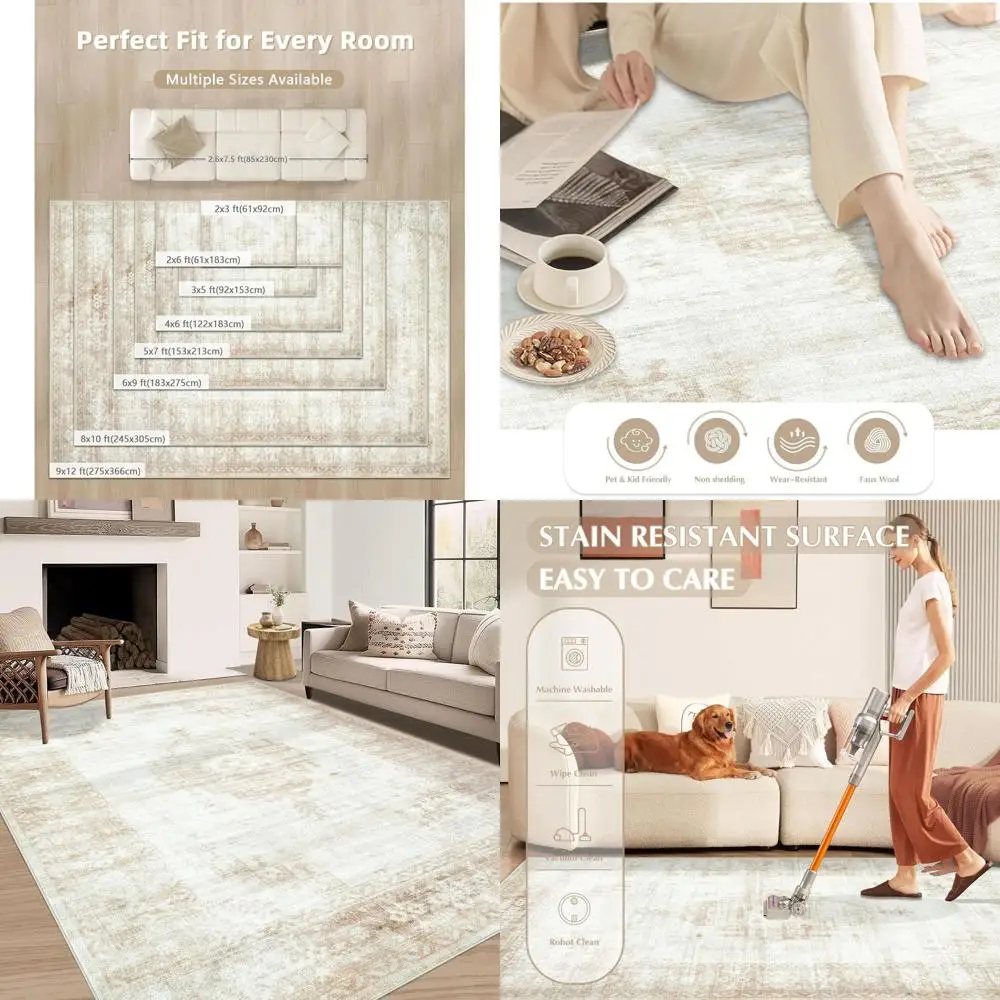 

Large 5x7 Bohemian Moroccan Rug - Soft, Non-Slip for Living Room, Bedroom, Office, and Dining Area (Beige)