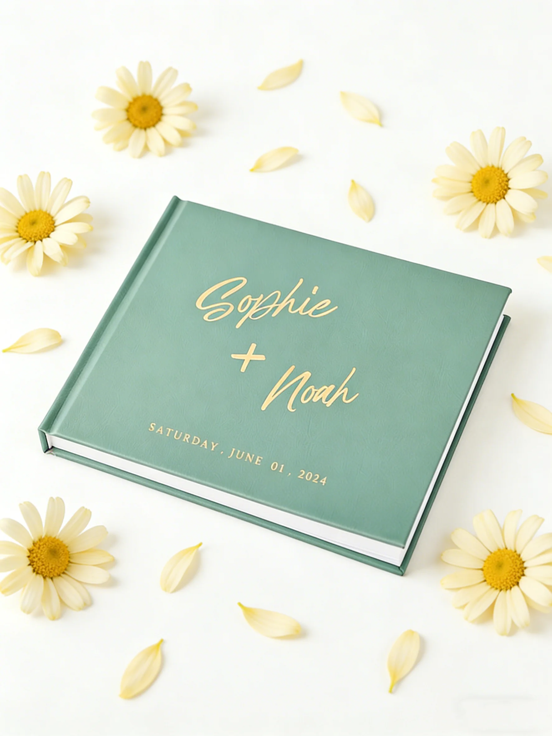 

Custom Gold Foil PU Leather Wedding Guest Book | Premium Signature Keepsake for Wedding Memories & Well Wishes