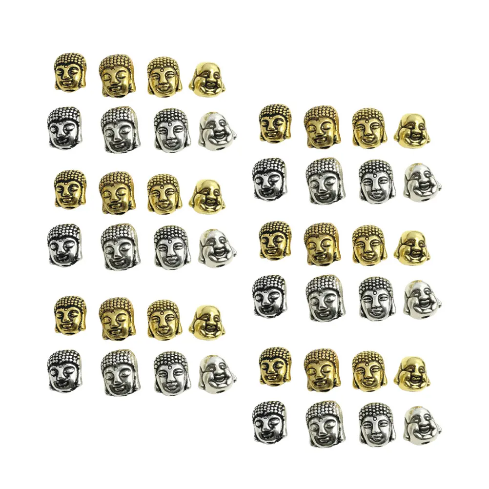 80Pcs Buddha Head Alloy Spacer Beads Vintage Double-Sided Maitreya Buddha Jewelry Making Accessories for Necklace Bracelet