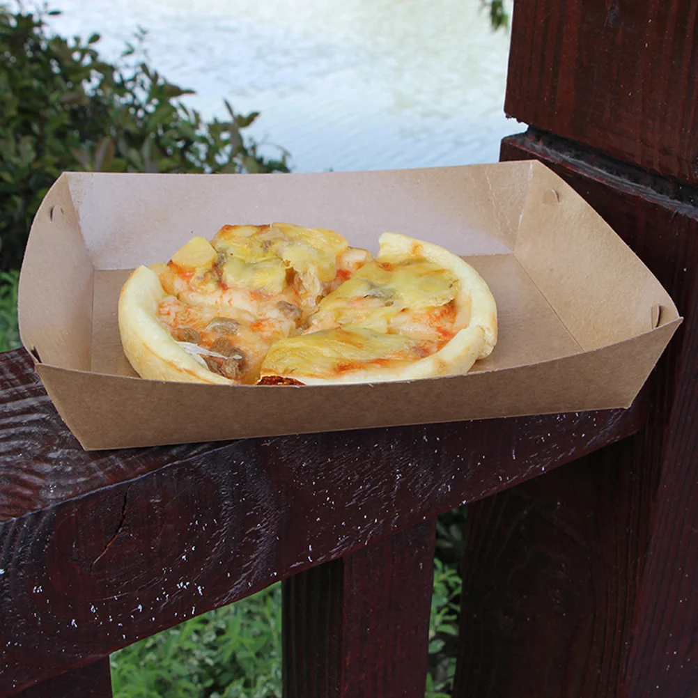 

30Pcs Kraft Food Paper Tray Coated Oil Proof Snack Serving Boat for Fair Festival Picnic Food Storage Fries Chips