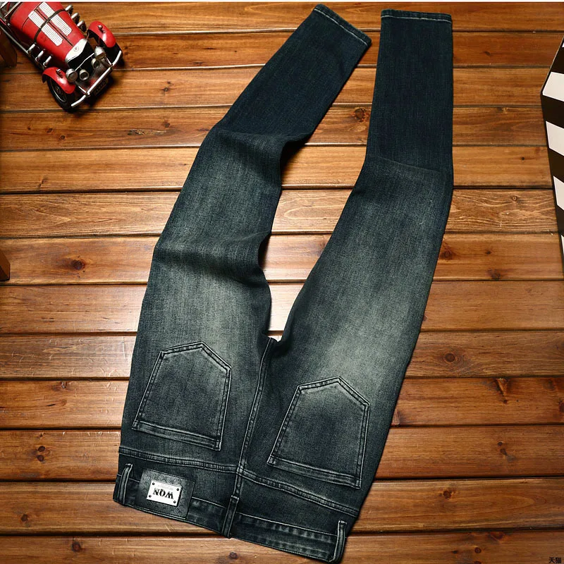 Zwart Grijze Jeans Slim Fit Heren Enkelgebonden Trendy Modeblauw Elastisch Driedimensionaal Bedrukken Betaalbare Luxe Mode All-