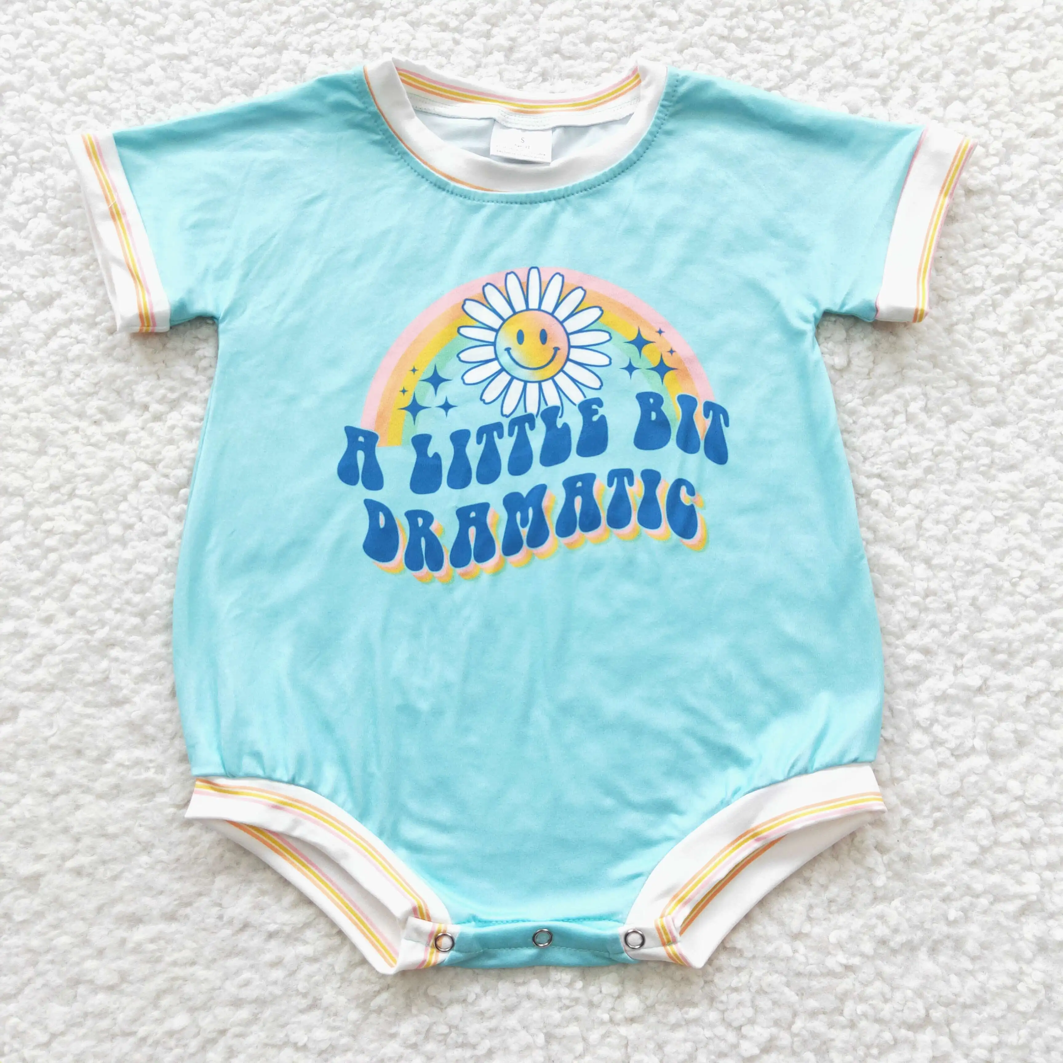 Sun Yellow Sky Blue Print A Little Bit Dramatic Short Sleeve Baby Infant Romper Bodysuit Kids Clothing SR0339