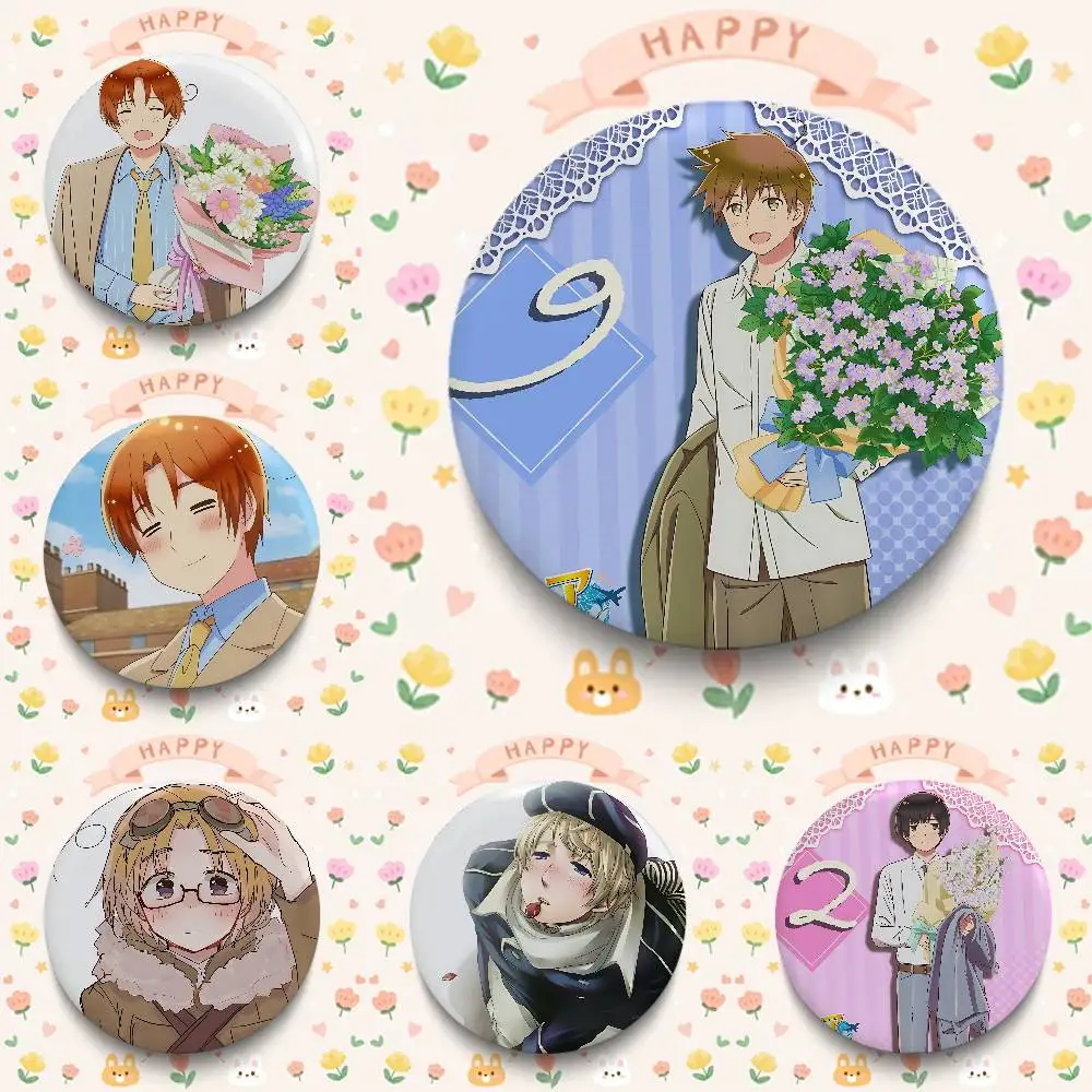 Anime H-Hetalia World Stars Badges Button Round Creative Pin Brooch Badge Bag Decor Accessories Fans Collect Friends Gifts