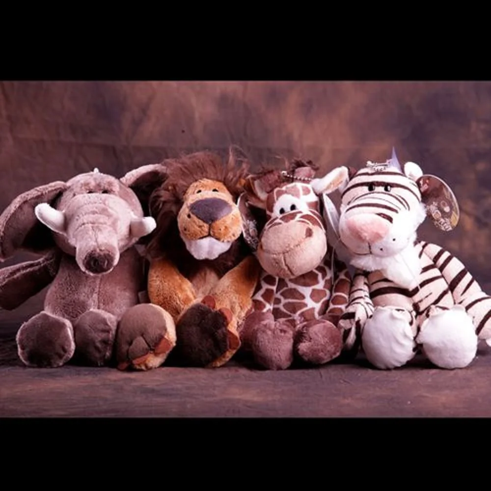 4 pieces a lot plush toys jungle lion, tiger, giraffe, elepahnt dolls gift about 25cm