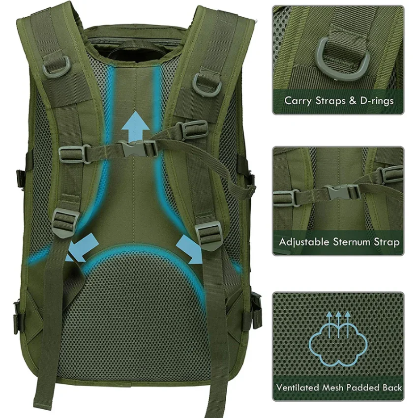 Sac à dos de gardien militaire pour homme, sac d'assaut de l'armée, sac Molle System, sac à dos de camping pour voyage, sac à dos de sport de randonnée en plein air, 40 L