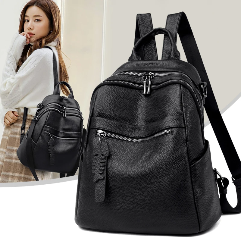 Real Leather Women Backpack Casual Rucksack for Girls Bookbag Ladies Bagpack Large Capacity Travel Backpacks Cowhide Knapsacks