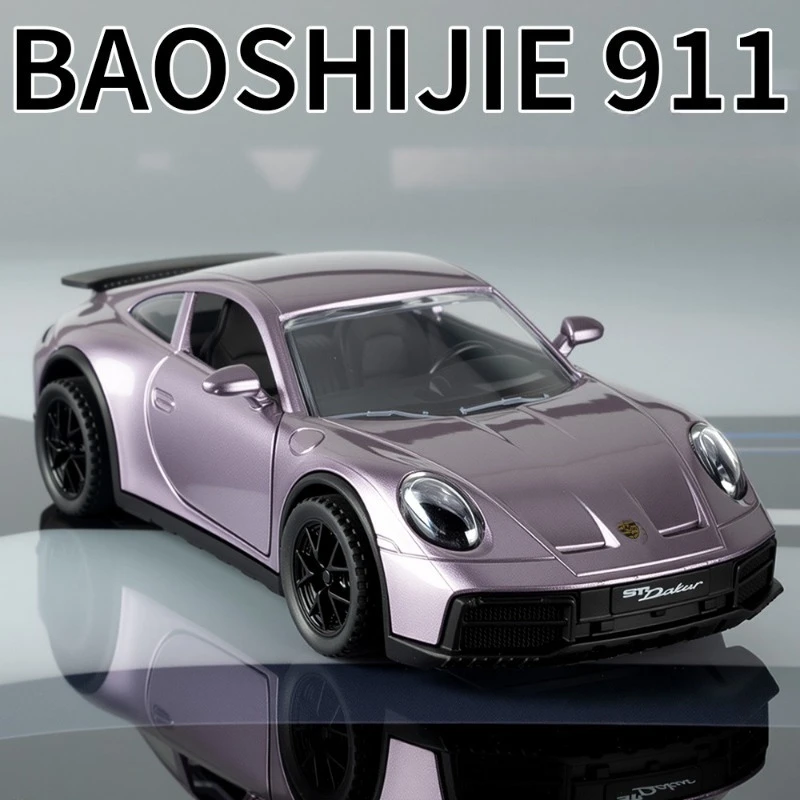 Diecast 1/32 Porsche 911 Supercar Model Sound Light Pullback Children Boy Alloy Toy Vehicle Birthday Gift Collection Miniature
