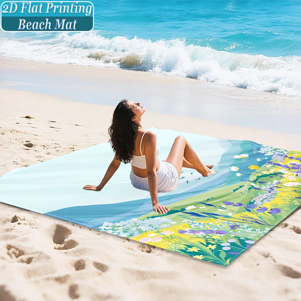1-Piece Set, Summer Outdoor Beach Mat, Includes 4 Ground Stakes, Unique Printed Design, Fade-Resistant, Lightweight, Quick-Drying, Easy to Carry, Windproof and Sandproof, Fashionable and Trendy Outdoor Activity Decoration, Suitable for Beach, Camping, Picnics, Parties