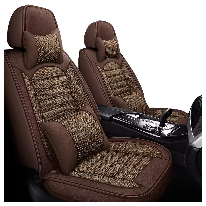 

2024 New Arrival Interior Accessory Moisture Wicking Flax Linen Fabric Car Seat Covers Full Set With Headrest