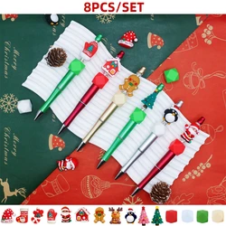 8PCS Christmas themed DIY bead ballpoint pen& 3D silicone bead set, With silicone beads Like Santa Claus socks, sleds, reindeer