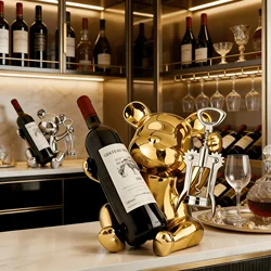Electroplated Bear Ceramic Wine Rack with Bottle Opener, suitable for living room, bar and kitchen storage and organization.