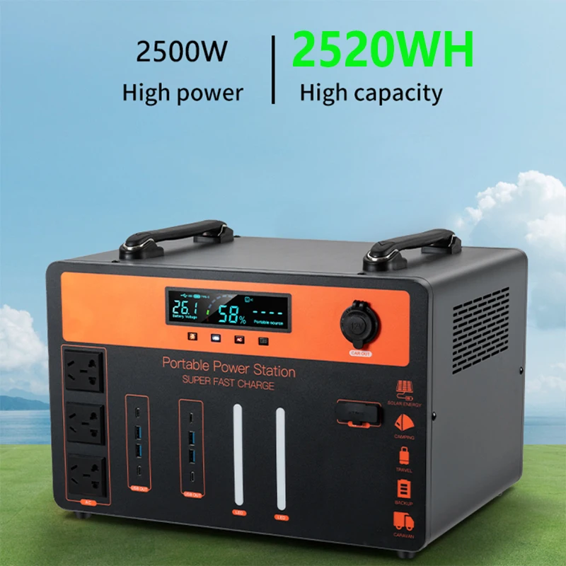 Outdoor Home Energy Storage Battery 2.5KWh Travel Car Portable Power Pack Lifepo4 Battery 2500W Portable Power Station