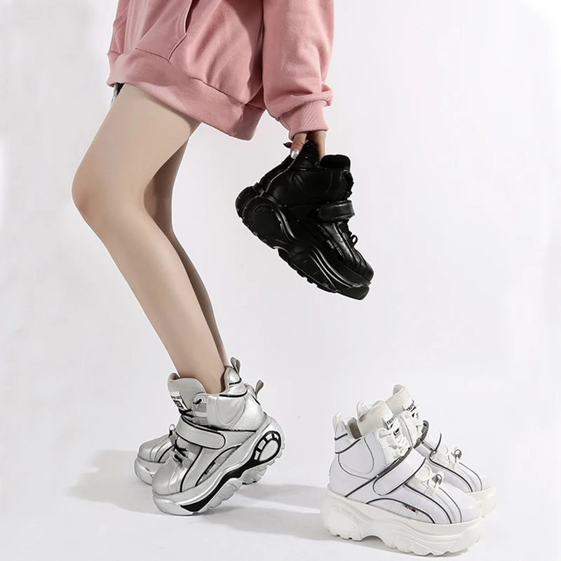 2021 Platform Sneakers Autumn Women Fashion Chunky Sneakers Female Black Silver Sneakers Wedges Shoes Women High Top Casual Shoe