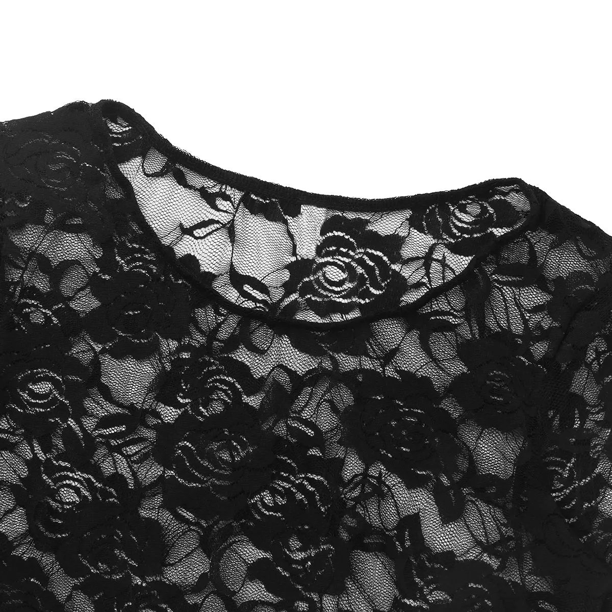 Mens Floral Lace Crop Tops See Through Sissy Sheer Scoop Neck Long Sleeves T-shirt Cropped Vest Tops Blouse Shirt for Club Party