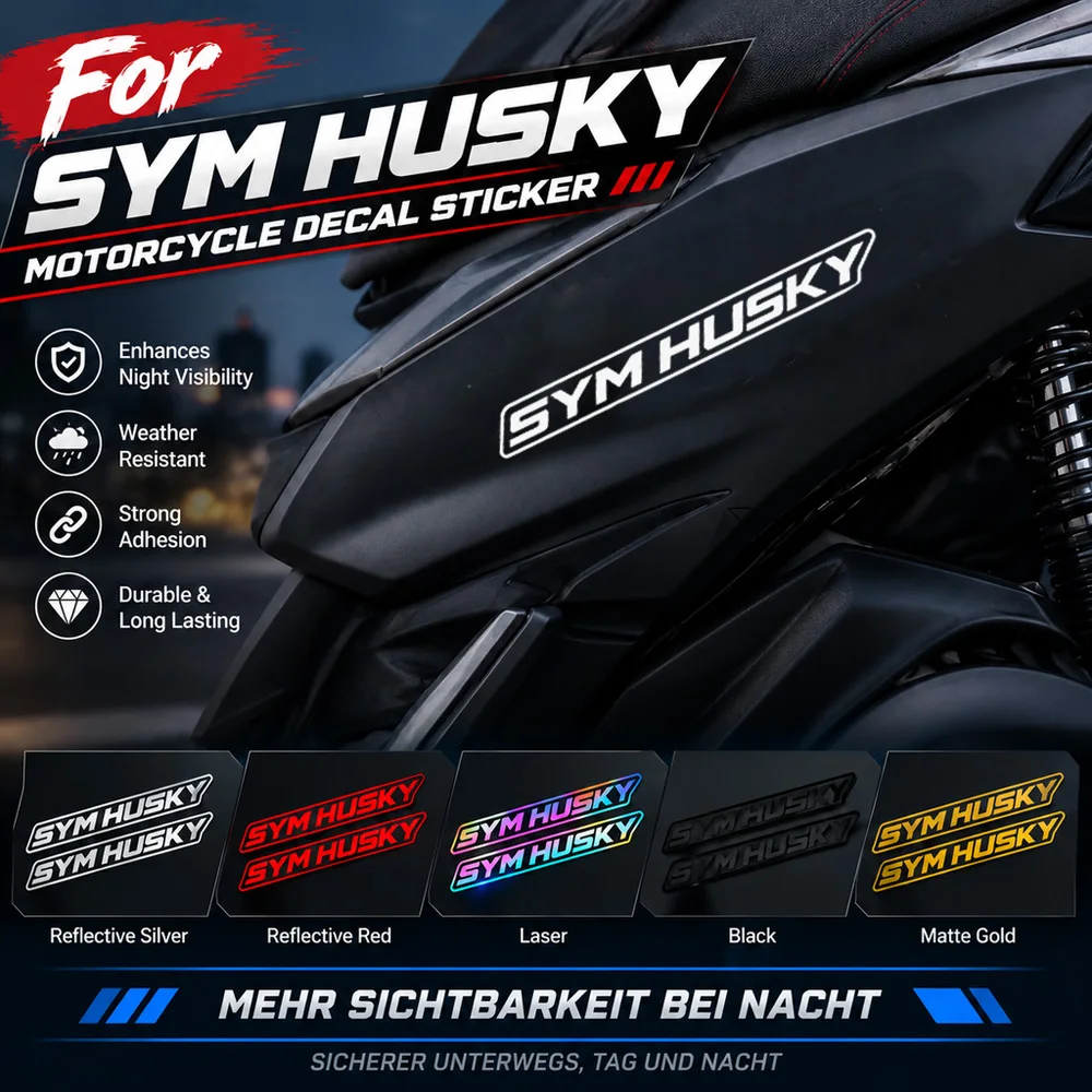 For SYM HUSKY Reflective Motorcycle Stickers Moto Scooter Helmet Side Panel Body Waterproof Vinyl Decor Vinyl Decals Accessories
